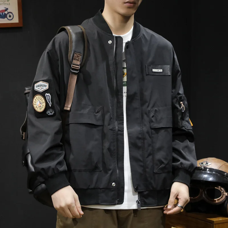 Spring and autumn new fashion men's baseball collar jacket overalls large size men's casual wear