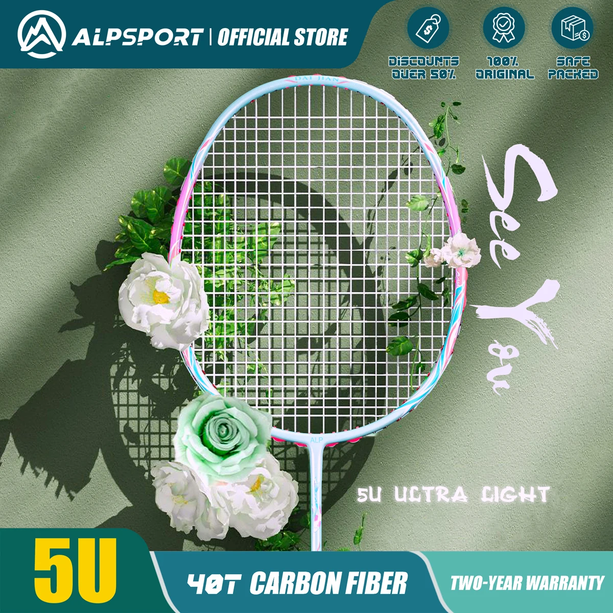 

ALP DJ 5U Badminton Racket T800 Attacking and Defending Full Carbon Max 38 lbs For intermediate and advanced players