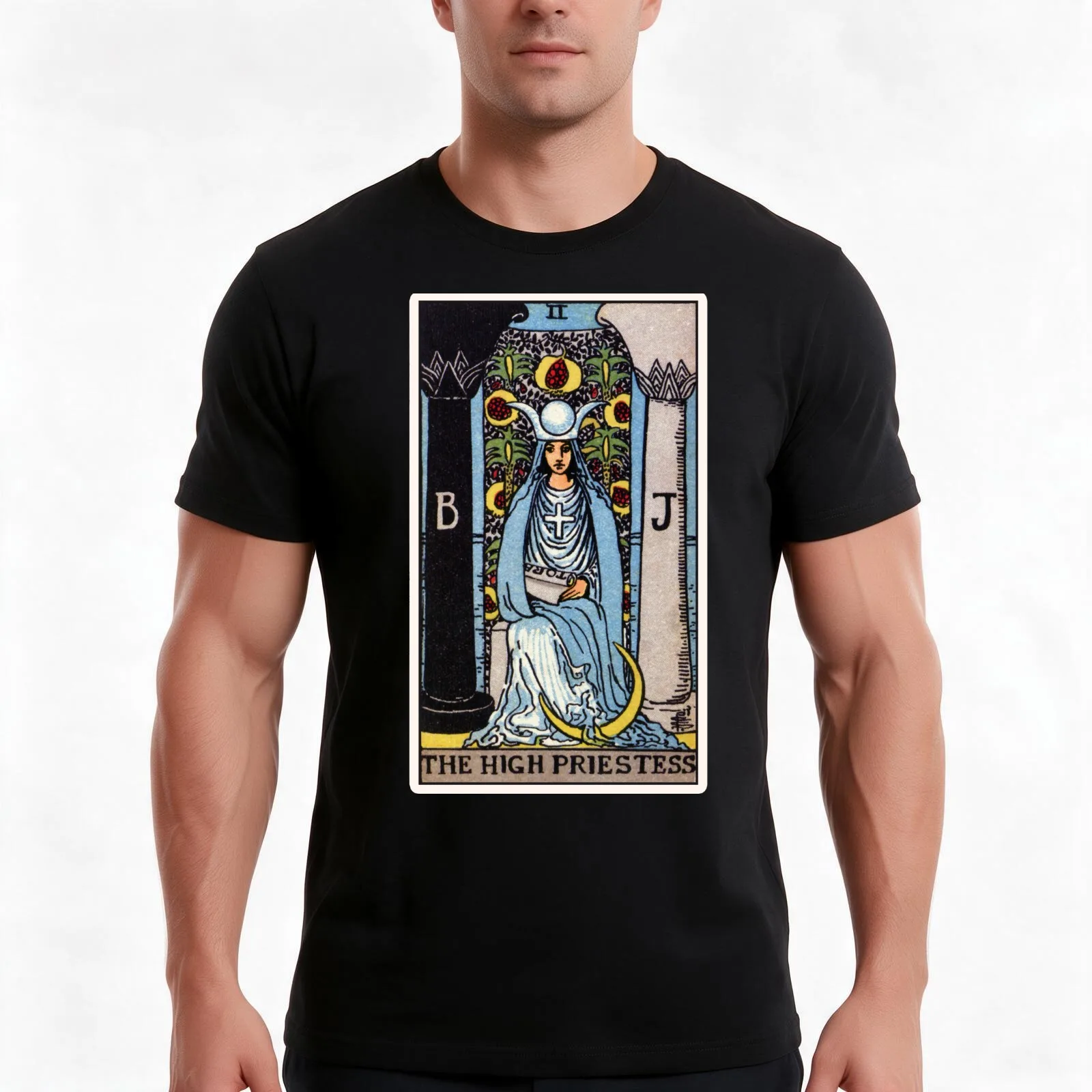 II. The High Priestess Tarot Card T-Shirt Summer Casual Cotton Tee Oversized Streetwear Tops Vintage Graphic Print