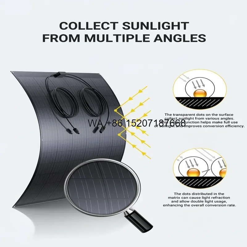 Wmwmnu 240W Flexible Solar Panel 19.15% Efficiency Mono PV Module IP67 Waterproof Lightweight for Solar Projects System
