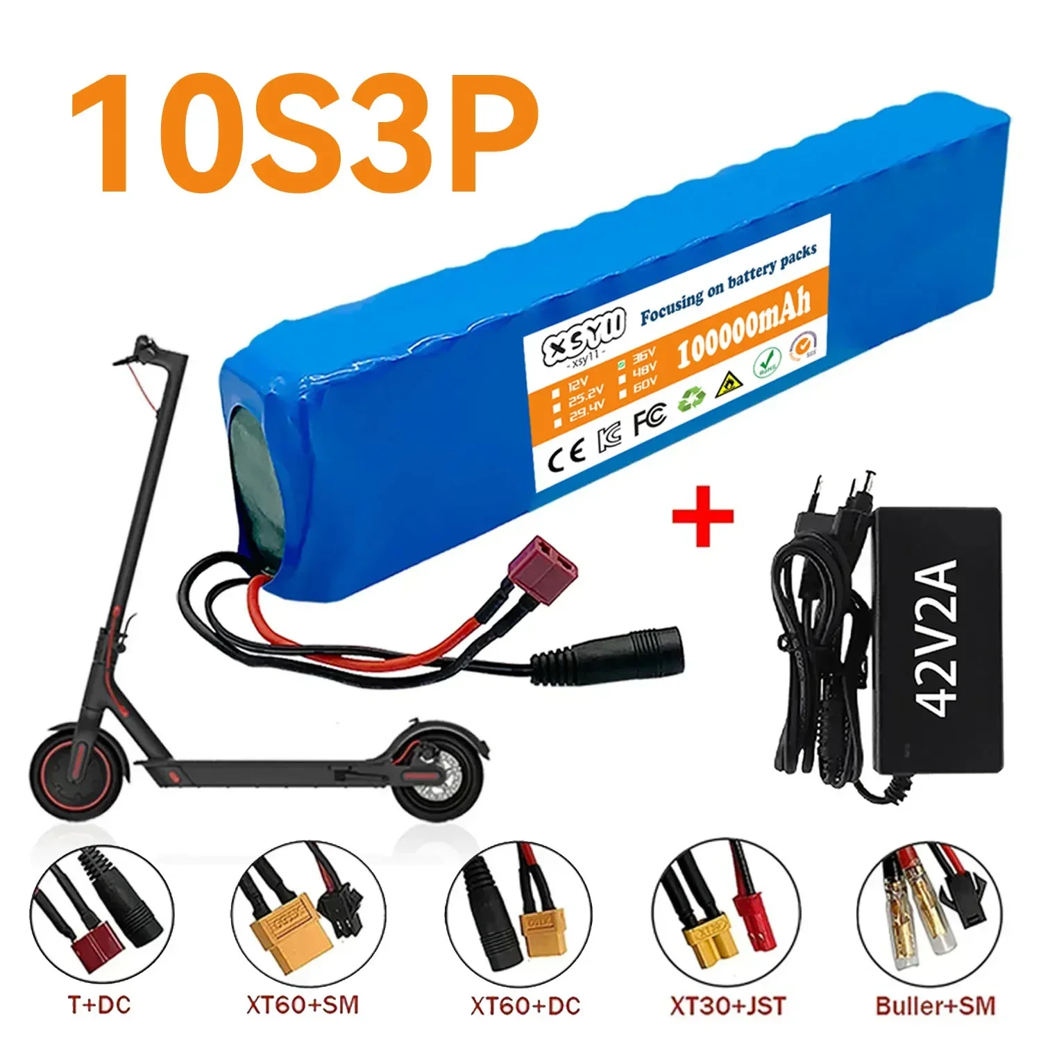 10S3P 36V 100Ah 18650 Rechargeable Lithium Battery Pack 1000W Power Modified Bicycle electric scooter Vehicle BMS +42V Charger