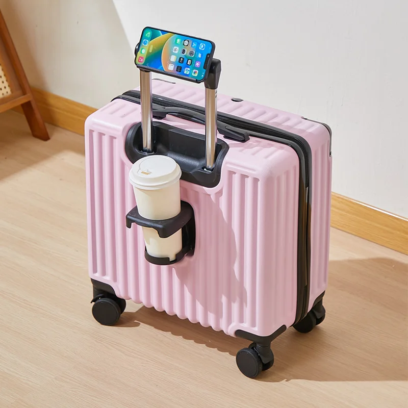 حقيبة أمتعة مقاس 18 بوصة، وأمتعة دوارة، وحقيبة أمتعة بعجلات من ثلاثة أقسام مع حامل أكواب الماء وحامل الهاتف وقفل بكلمة مرور