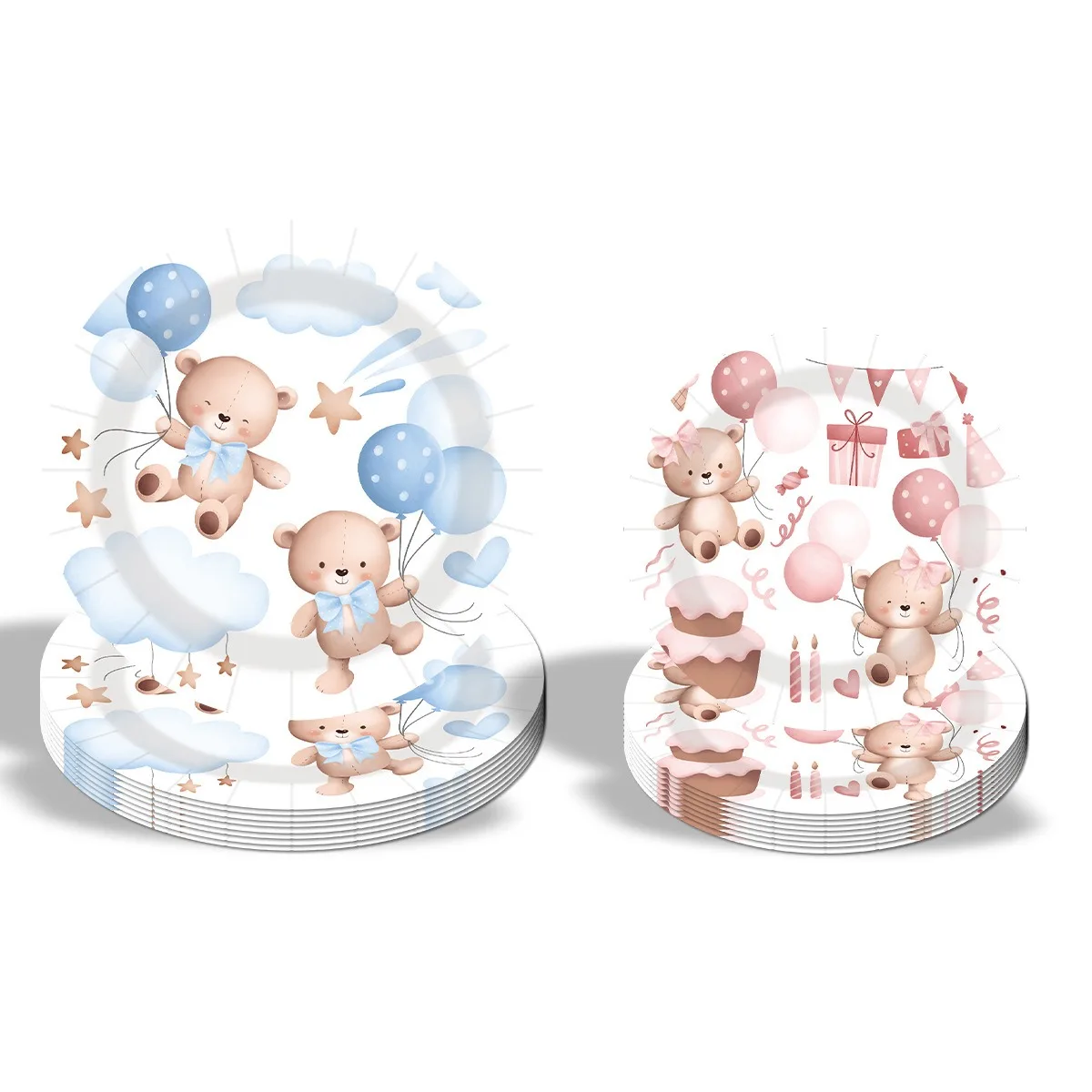 Niedliche Bären-Babyparty Einweg-Tischware für Jungen und Mädchen Cartoon-Bären Pappteller Servietten Fröhliche Kinder-Geburtstagsparty Zubehör – Detail 3