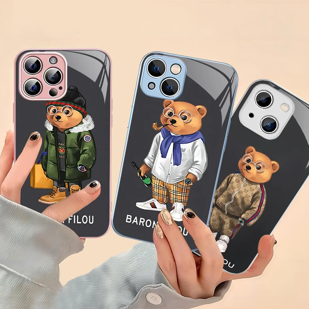 Fashion B-Baron F-Filou Bear Phone Case Tempered Glass For iphone 14 13 12 11 Pro Mini XS MAX 14Plus X XS XR Cover