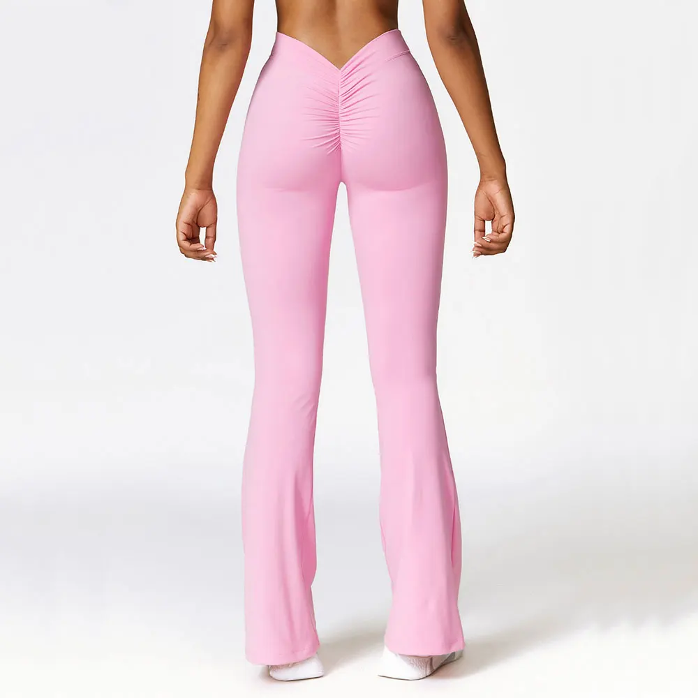 Pantaloni Yoga Donna a Vita Alta Incrociata a V con Arricciatura, Leggings Svasati Elasticizzati a Vita Alta, Pantaloni Sportivi Modellanti per Fitnes