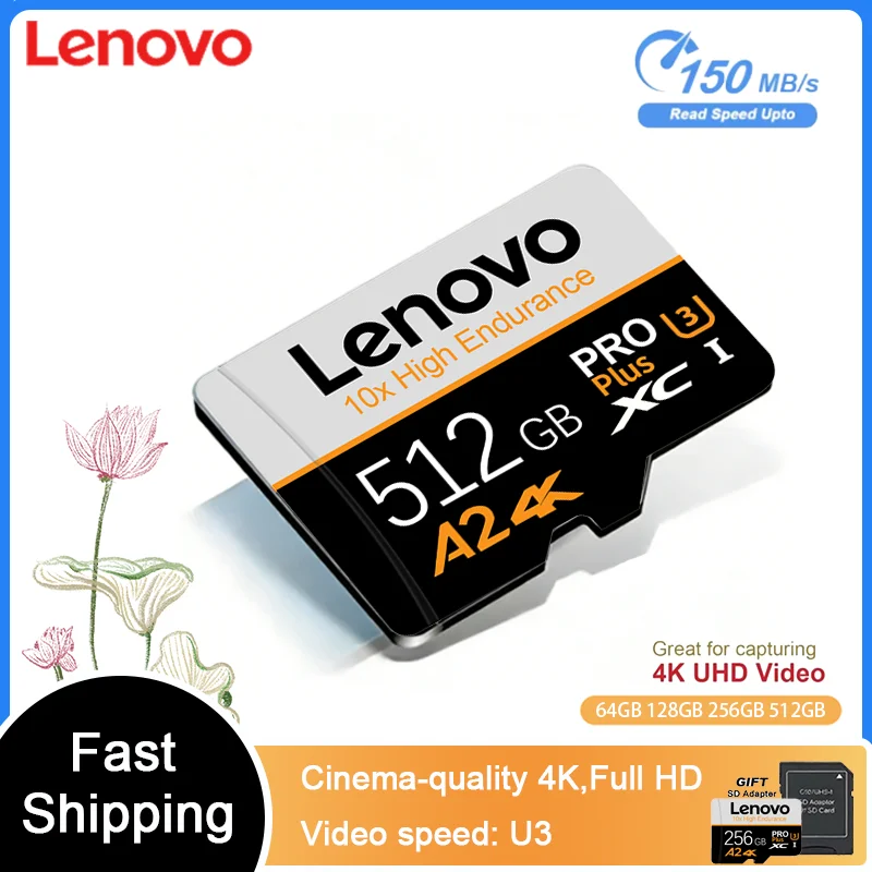 Lenovo SD Memory Card 512G 256GB High Speed Micro TF Card Class10 128GB 64GB USB Adapter for Mobile Phone Laptop PC Camera Mac