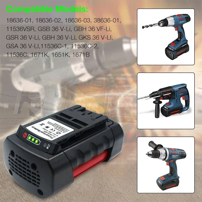 36V 6000mAh Li-ion Power Tool Rechargeable Li-ion Battery for Bosch BAT810 BAT840 BAT836 2607336173 2607336107 D-70771 GSR36V-Li