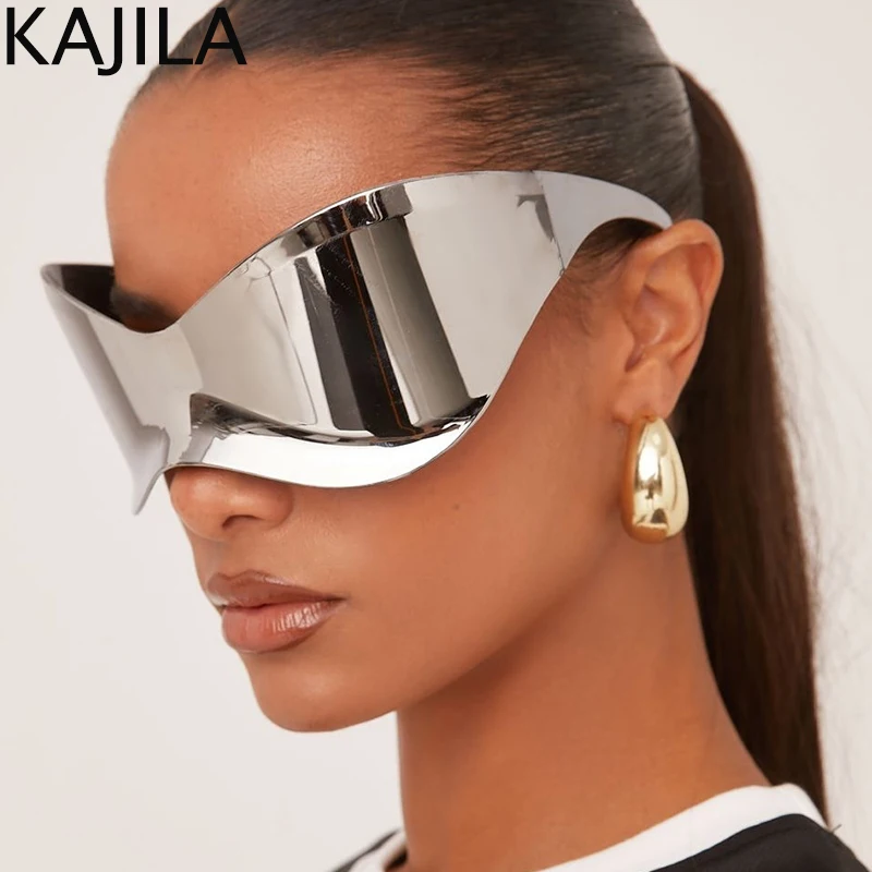 Oversized Rimless Mask Sunglasses Women Y2K Punk Sport Wrap Around Sun Glasses for Men 2025 Fashion Futuristic Shield Eyewear