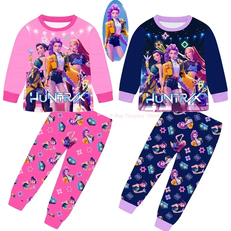 

New Movie Kpop Demon Hunters Kids Clothes Set Pajamas Sets Boys Daily Nightgowns Girls Long Sleeve T Shirt+Pants 2pcs Set