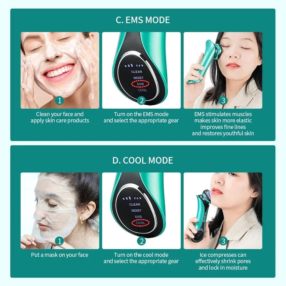 EMS Facial Aquecimento e Massageador De Refrigeração, Tratamento Quente e Frio, Levantamento Da Pele, LED Photon, Calma, Encolher Poros, Remover Edema, Refrigerador De Gelo