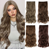 Synthetic 5 Clips In Hair Extensions Natural Long Wavy Hairstyles Fake Hairpiece Brown Black One Piece For Women