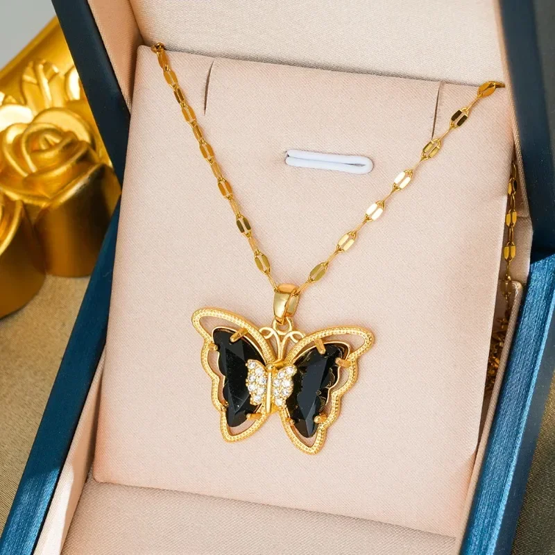 Самые продаваемые ожерелья из титановой стали с цветной бабочкой от Xiaohongshu Animal Series 9527