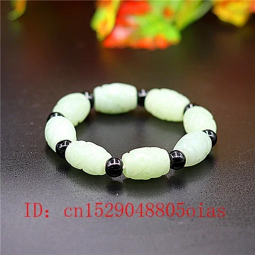 Natural White Green Jade Beads Elastic Bracelet Bangle Charm Jewellery Fashion Accessories Carved Amulet Gifts for Women Men