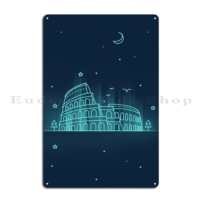 Neon Cityscape Colosseum Metal Sign Wall Printed Garage Home Club Party Tin Sign Poster