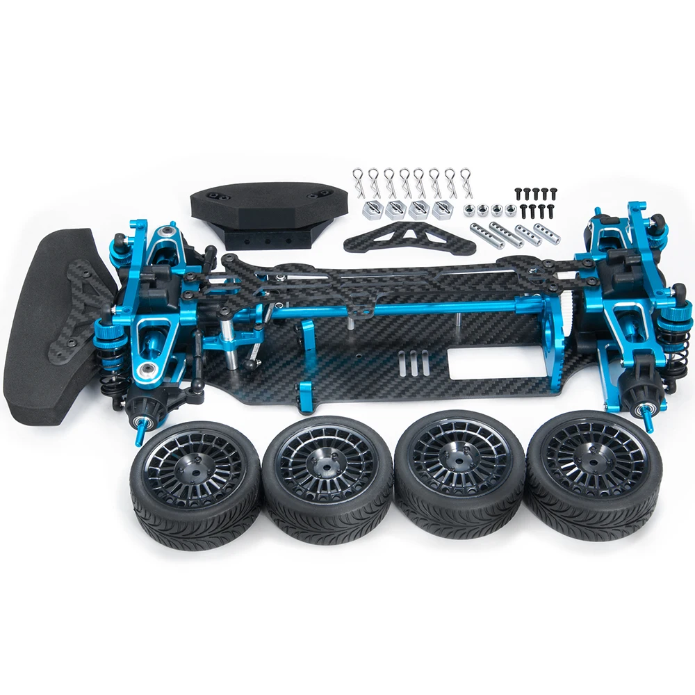 MIBIDAO Metall- und Kohlefaser-Rahmen-Chassis mit Stoßdämpfern, Räder, Riemenantrieb für Tamiya TT01 1/10 RC-Autoteile