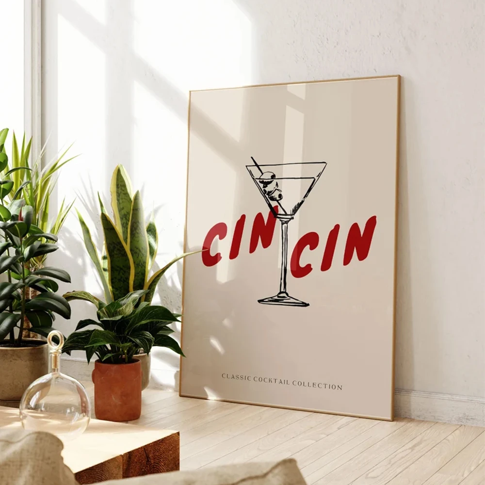 Trendy Cin Cin Cheers Cocktail Martini Trendy Wall Art Prints Canvas Painting Poster Pictures For Kitchen Room Home Decor