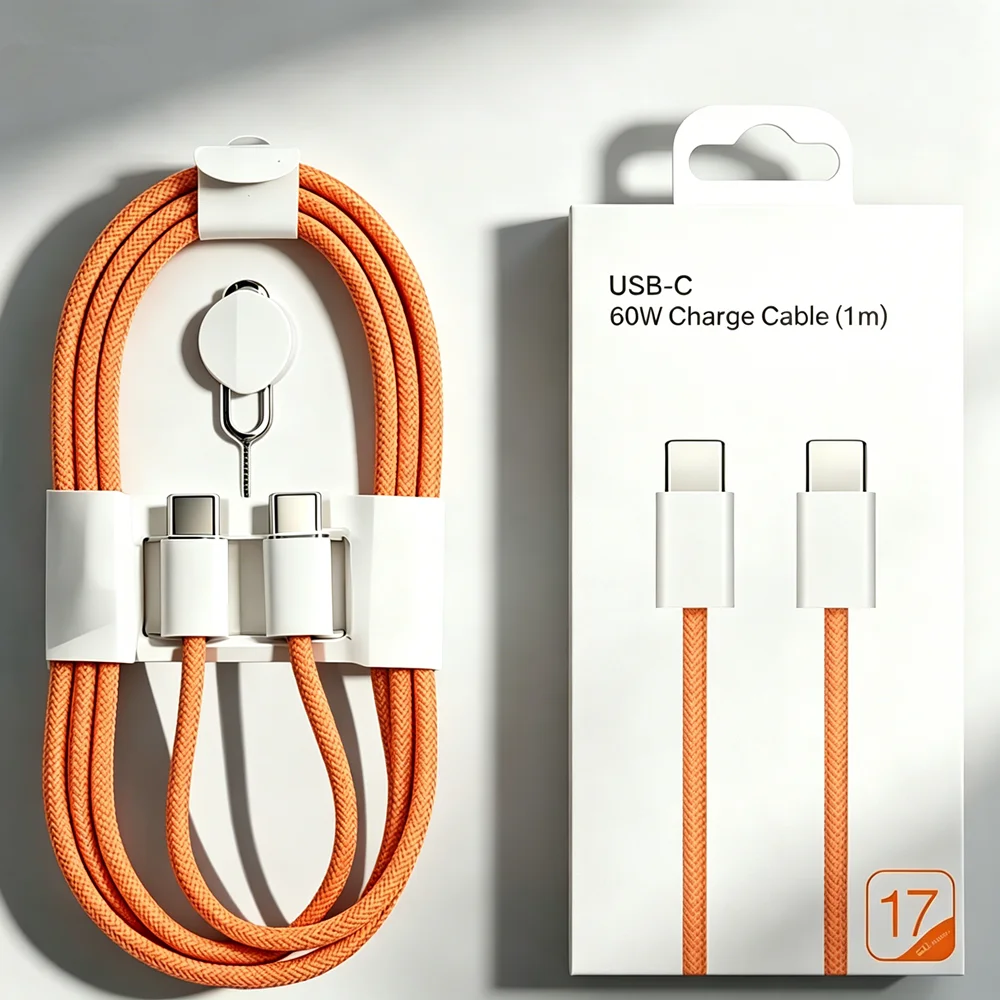 10PCS 60W Dual USB C Braided Fast Charge Cable For iPhone 15 16 Plus 17 Pro Max Samsung Google Moto Type C Data Cables With Box