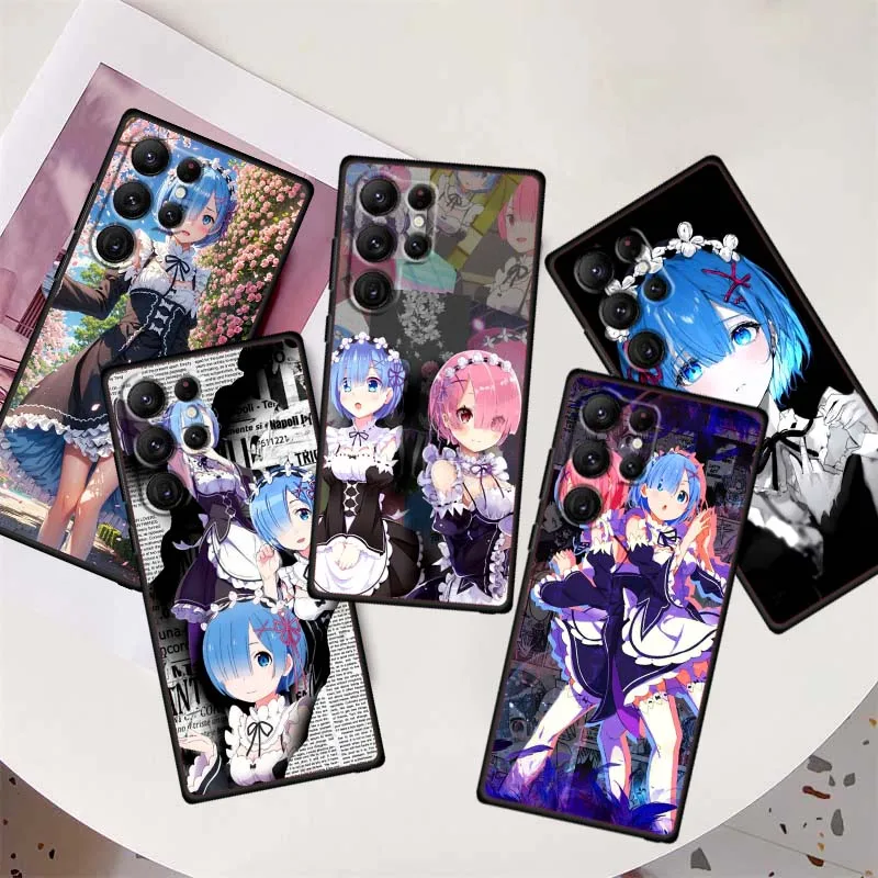 

Re Z-ZEROS Anime Pattern Phone Case For Samsung Galaxy S25 S24 S23 S22 S21 S20 S10 Ultra Plus FE 5G Black Soft TPU Cover