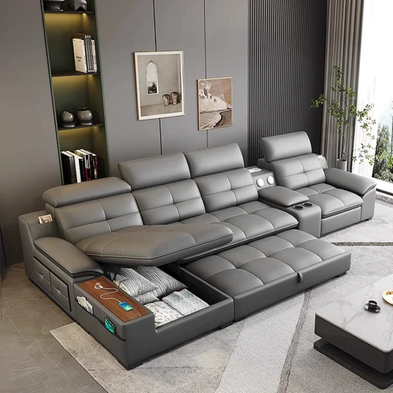 

functional sofa, electric adjustable modern living room, storage princess, smart head, etc., dual-purpose leather sofa bed