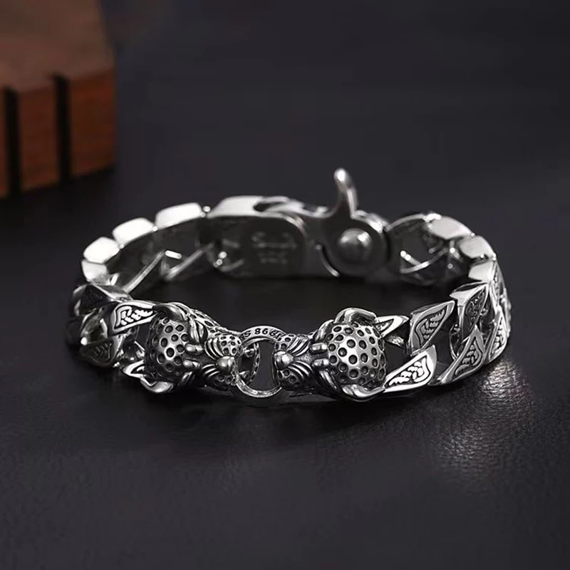 Exquisite Personality 18/20/22 CM S925 Silver Chain Double Leopard Head Retro Bracelet FOR Men Party Birthday Jewelry Gift