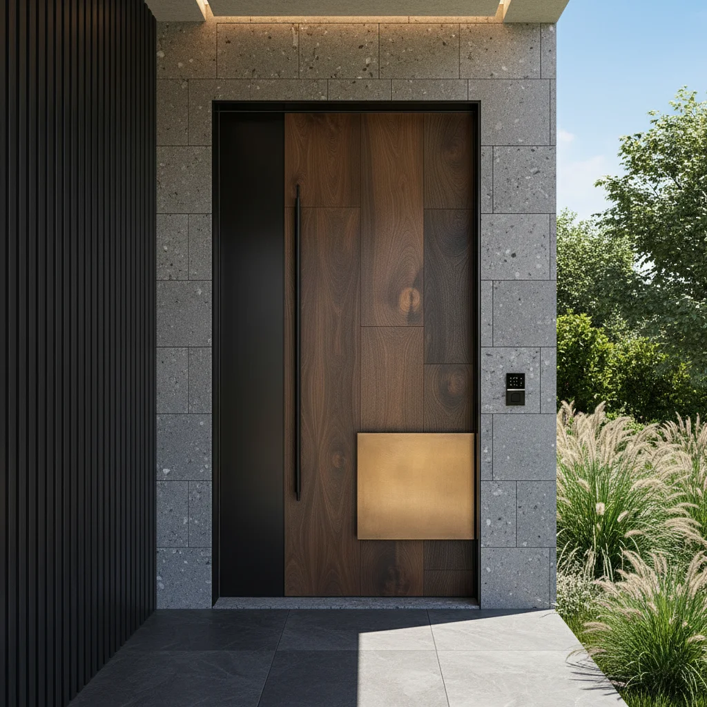 Customized Door DepositFuture Entrance Modern - Aluminum Door: Brass Accent, Customizable,Security Doors, Intelligent Lock