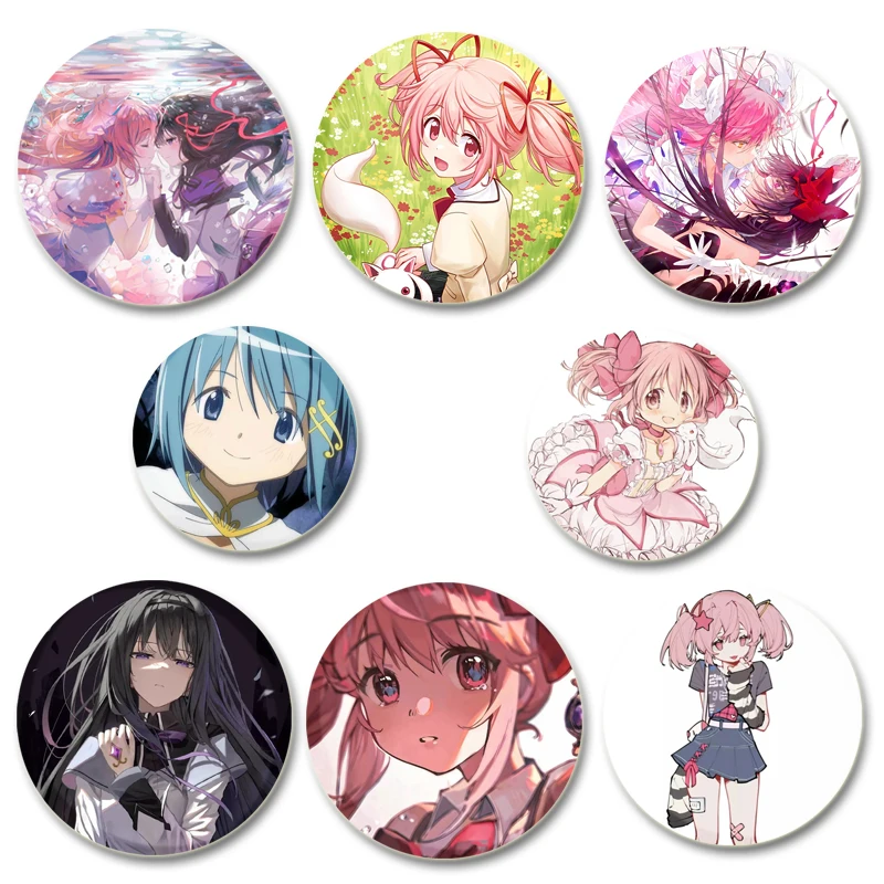 

Round Anime Puella Magi Madoka Magica Enamel Pins Handmade Brooch Cartoon Badge on Backpack Jewelry Accessories Gifts 58mm