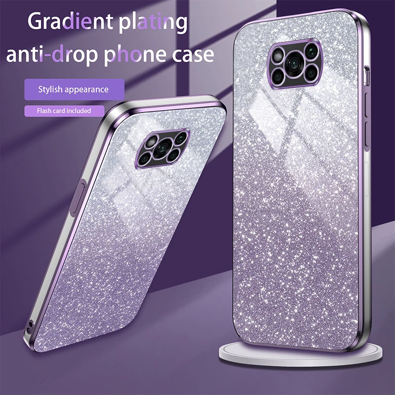 Poko x3 X3pro Luxury Gradient Glitter Plating Case For Xiaomi Mi Poco X3 X5 Pro NFC GT X3pro X5 M4 M3 M2 Pro 4g 5g Cover Pokox3