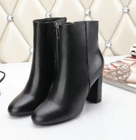 Carpaton Black Suede Chunky Heels Women Boots Fashion Round Toe High Heel Ankle Boots 35-41