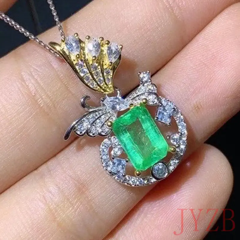 Simple and exquisite natural emerald necklace new product launch 925 pure silver plating gold lady Emerald