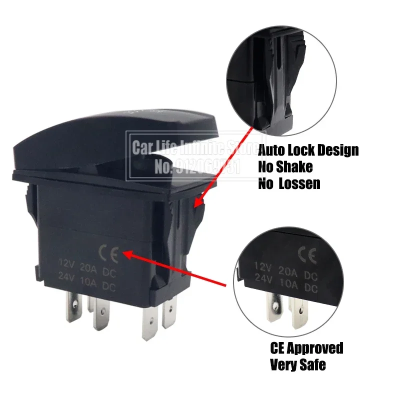 12V 24V 20A Car Boat Toggle Rocker Switch Waterproof LED Blue Light Momentary ON/Off/ON 7 Pin / 5Pin for Truck Trailer RV Marine