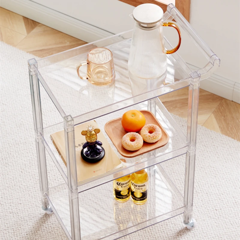 

Nordic Acrylic Storage Cabinet Household Transparent Mobile Trolley Storage Three-Layer Mesh Red Ins Kitchen Storage Rack