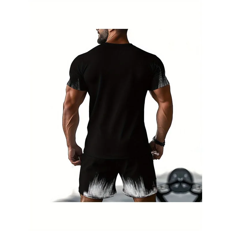 2025 Trendy Casual Daily Sports Polyester Fiber Set Fashionable Men's 3D Printed Round Neck T-shirt Shorts