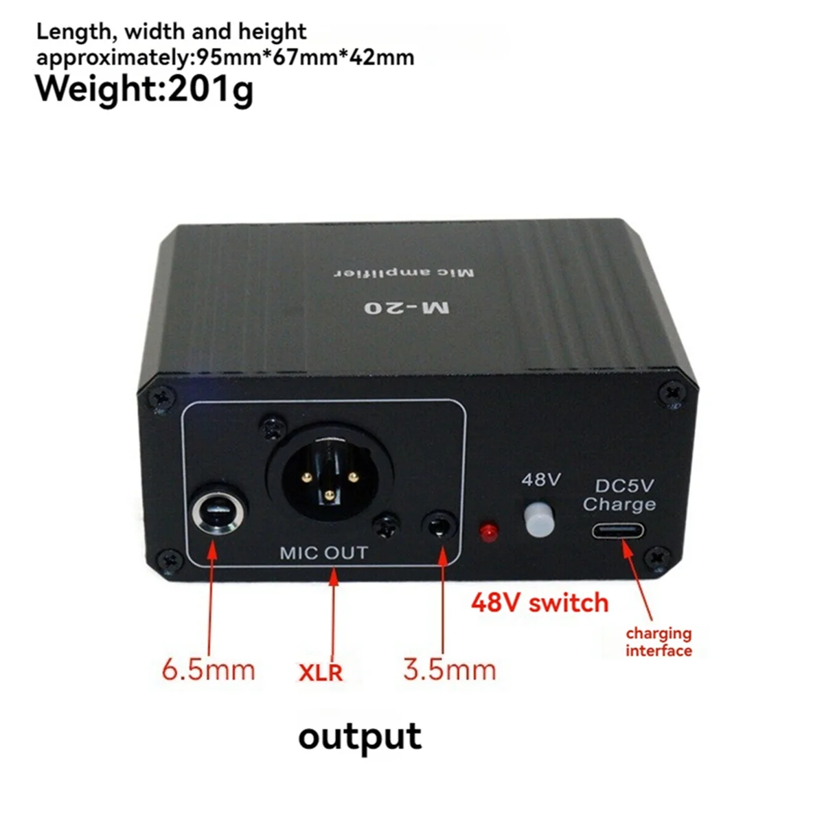 ABJG-Dynamic Microphone Condenser Mic Amplifier M-20 Audio 48V Phantom Power Charging Black for Live