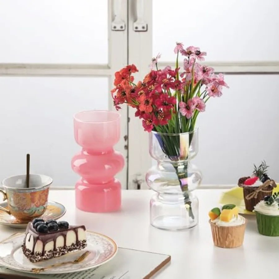 Glass Hydroponic Vase, Colored Glass vase Flower, Three-Layer 7 inch Cylinder vase for Home Décor, Modern Glass Vase for Home,