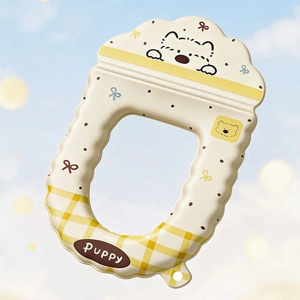 Cute EVA Backrest Toilet Seat Cover Thickened Self-adhesive Toilet Mat with Handle Cartoon Dog Toilet Pad Toilet Accessories