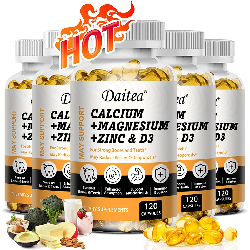 Calcium, Magnesium, Zinc + Vitamin D3 for Healthy Teeth, Bones and Muscles, Heart and Nervous System Health, Immune Function