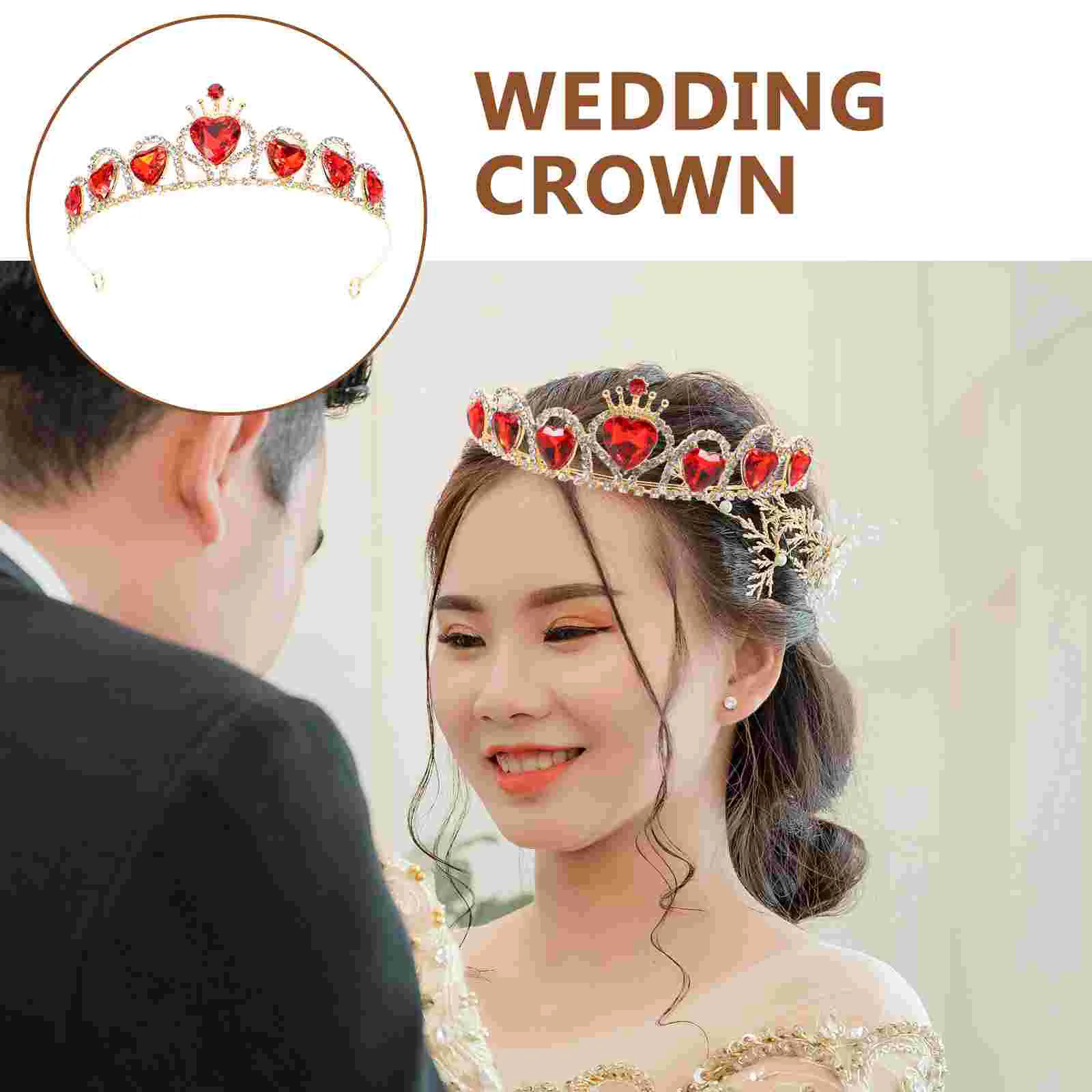 Bridal Crown Headpiece Copper Decorations Wedding Hair Accessory Tiara Prop Delicate Iron Acrylic Bride Dress