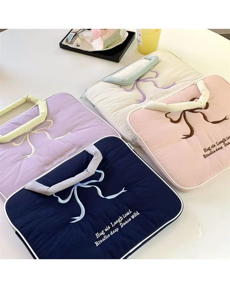

Embroidery Bow Pattern Ins Style Lightweight Portable Laptop Tablet Storage Bag 11 13 15 Inch