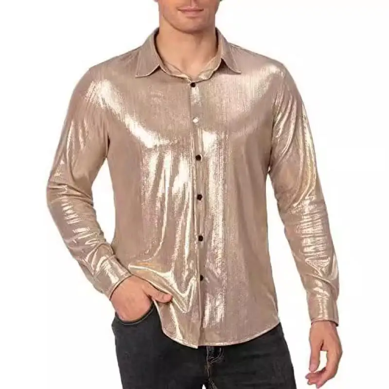 

Spring and Autumn Leisure Commuting Formal Dress Glittered Cosplay Costume Collar Bright Face T-Shirt Shirt Male