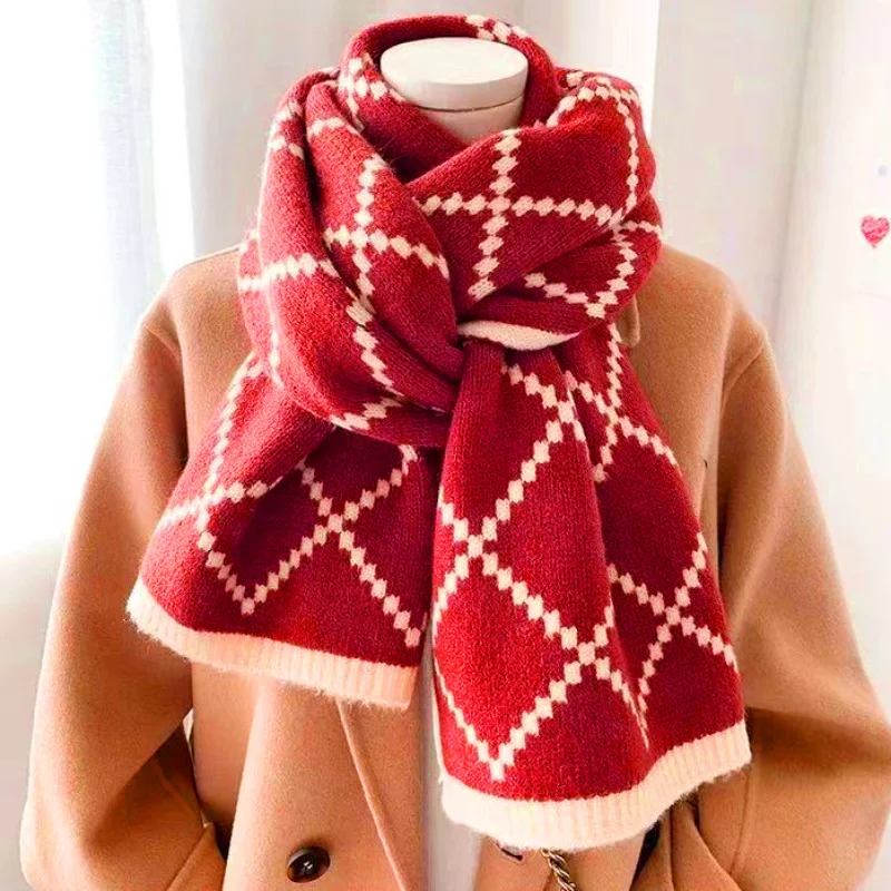 New Year Red Christmas Gift New Artificial Cashmere Scarf for Women Winter Shawl Thickened Tide Multifunctional Scarf Ins Style