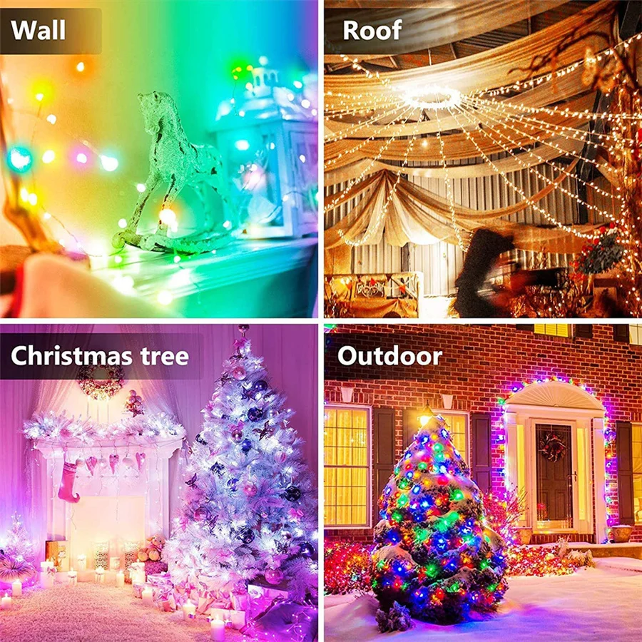 Guirxiété lumineuse Bluetooth RVB intelligente améliorée, lumières dégradées, USB, télécommande, guirxiété d'arbre de Noël, décoration de fête de vacances, nouvel an, 20m, 200 gible