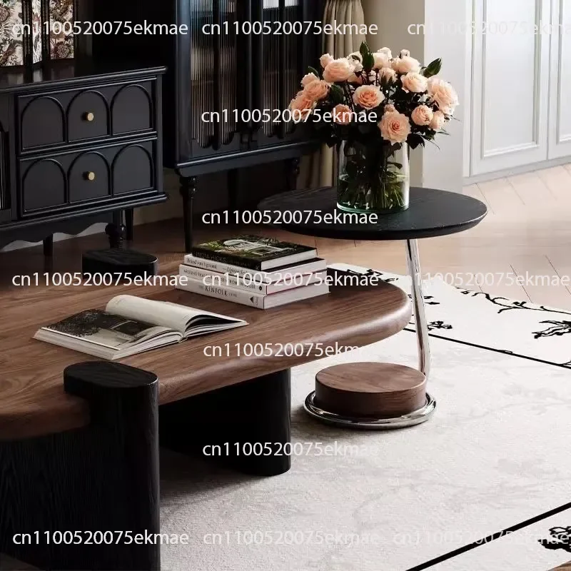 Medieval 2026 New Wooden Oval Simple Bookshelf Table Exquisite Small Apartment Living Room Coffee Table Retro Coffee Table