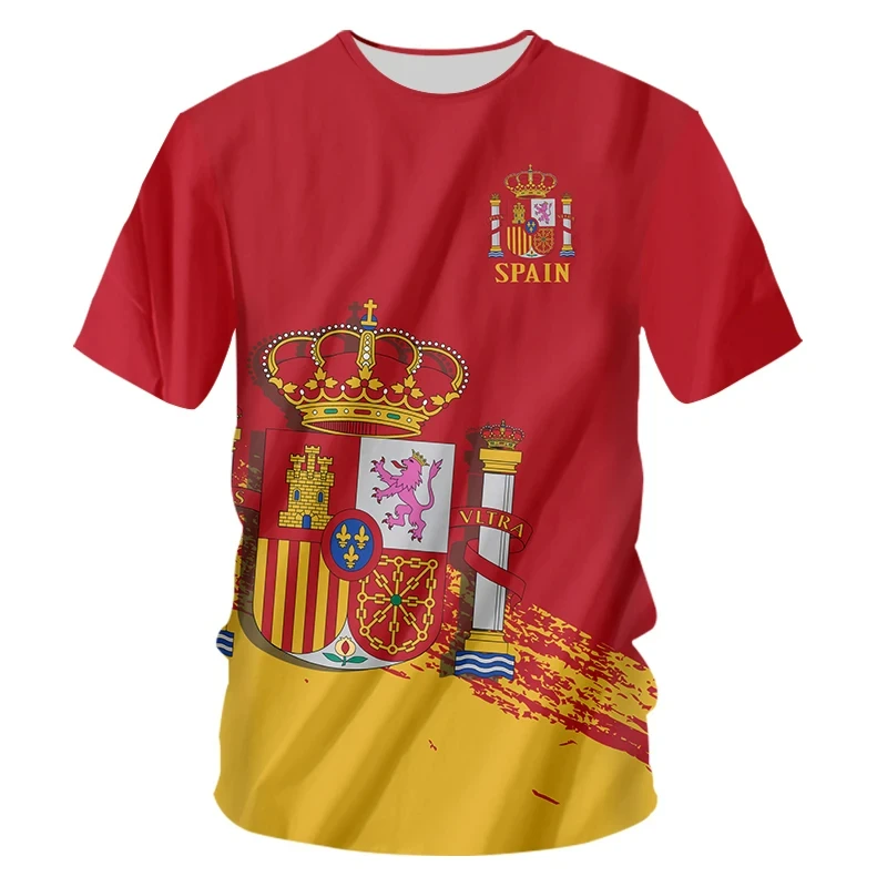 Spain Flag Coat Of Arms T-shirt Male 3D Print Men Women Short Sleeve Tee Casual Personality Kid Y2k Top Oversized Men's Clothing