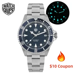 Watchdives WD79090 NH35 Movement Vintage Sub Watch Sapphire Crystal Aluminum Bezel 316L Stainless Steel Tapper Bracelet Watch