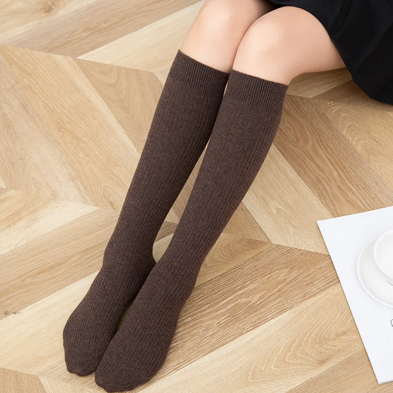 

Pure Wool Calf Length Stocking Women's Knitted Long Socks Ribbed Winter Warm Casual Fine Yarn High Socks 1 Pairs Soft Christmas