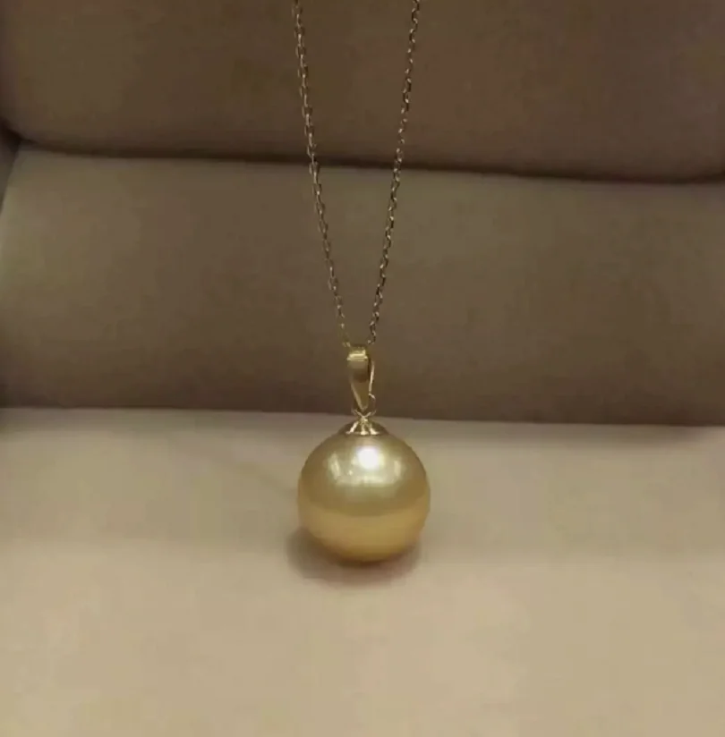 New 18KAU750 Pendant 10-11mm AAA+Round South Sea Gold Pearl