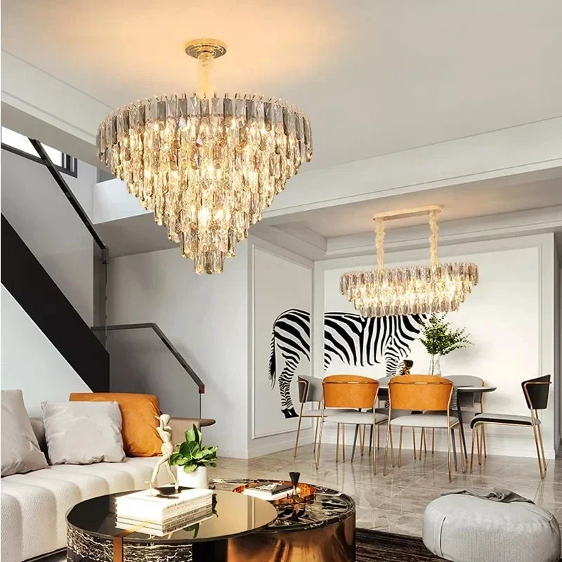 Gold Modern Chandelier Lighting for Living Room Luxury Round Crystal Lamp Home Decoration Chain Led Crystal Light Fixtures