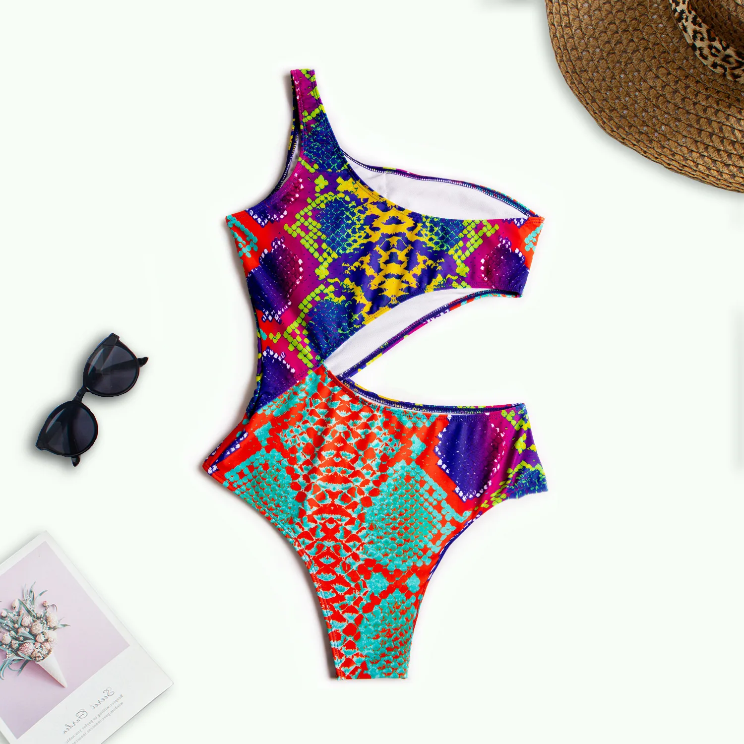 African Print One Piece Swimsuit Swimwear Women Cut Out Bodysuit Beach One Shoulder Monokini Maillot De Bain Femme 2022 Summer