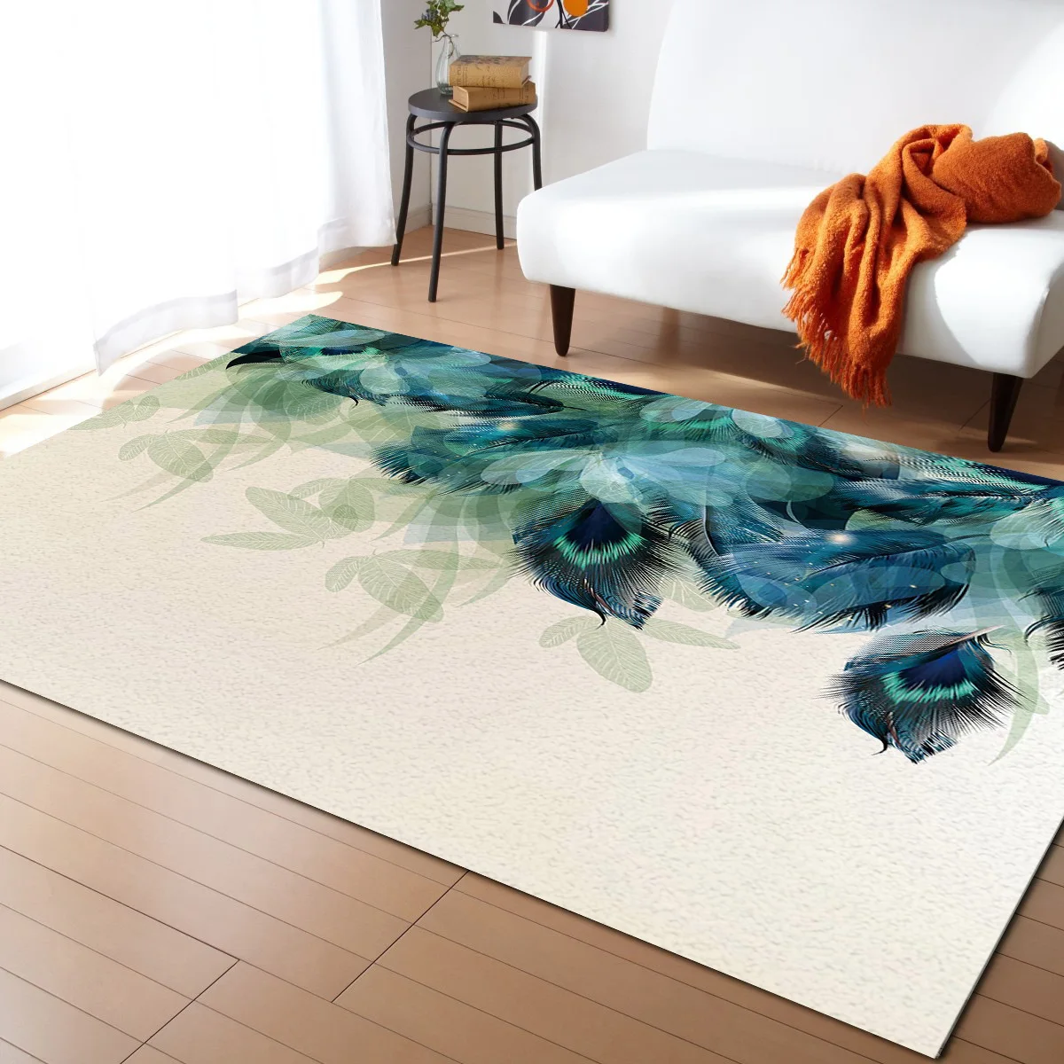 Peacock Feather Border Living Room Floor Mat Children's Room Bedroom Bedside Carpet Kitchen Door Mat