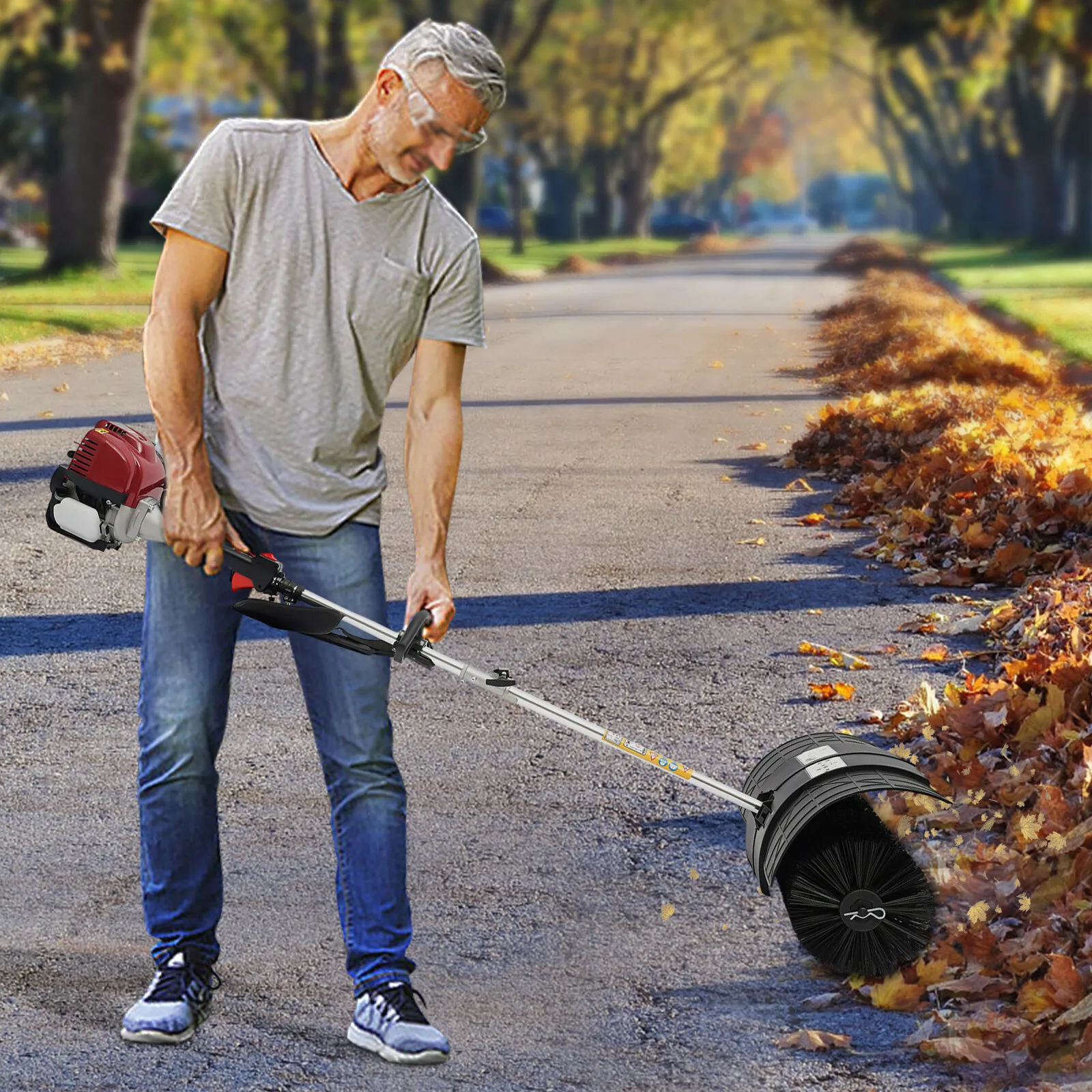 4-Stroke Lawn Yard Sweeper Artificial Grass Snow Clean Sweeper Broom Driveway